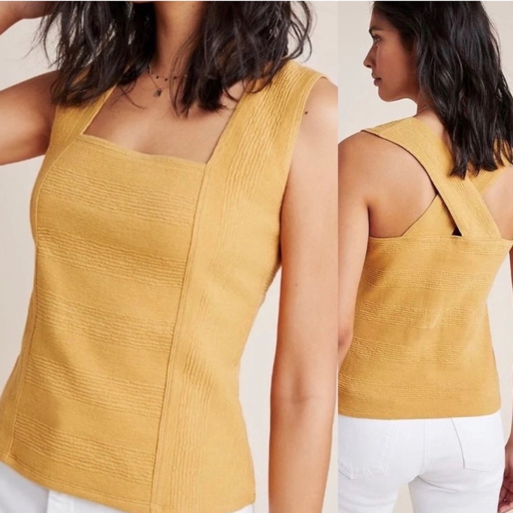 Anthropologie Maeve yellow criss-cross tank top